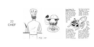 Dessin noir et blanc d'un chef cuisinier