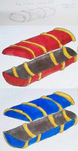 croquis du coffret et tests couleurs