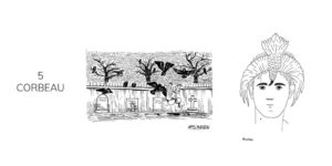 Dessin noir et blanc d'un corbeau inktober 2021