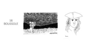 Dessin noir et blanc d'une boussole inktober 2021