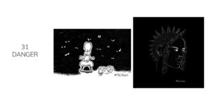 Dessin noir et blanc de danger inktober 2021